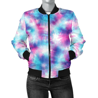 Tie Dye Blue Pink Women Casual Bomber Jacket