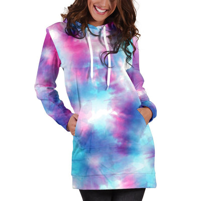 Tie Dye Blue Pink Women Hoodie Dress