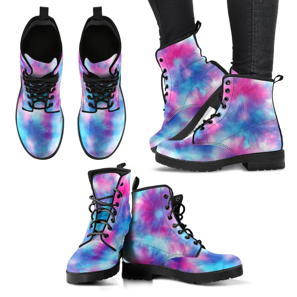 Tie Dye Blue Pink Women Leather Boots