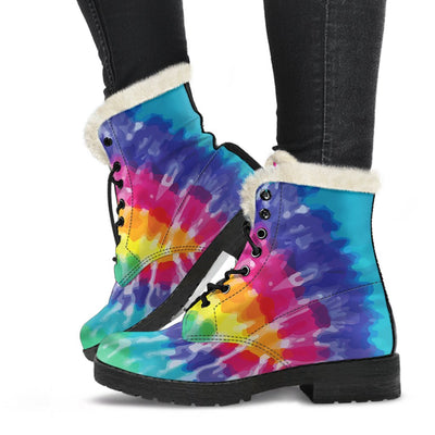 Tie Dye Faux Fur Leather Boots