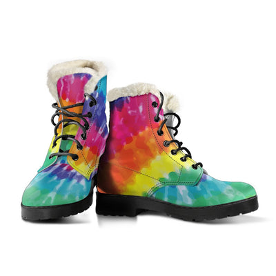 Tie Dye Faux Fur Leather Boots