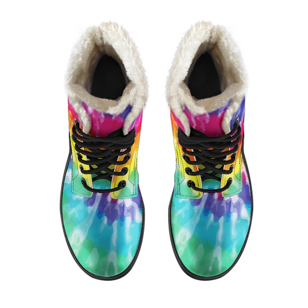 Tie Dye Faux Fur Leather Boots