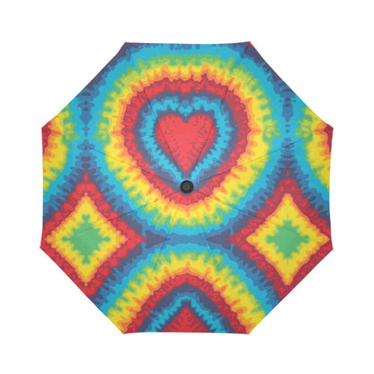 Tie Dye Heart shape Automatic Foldable Umbrella