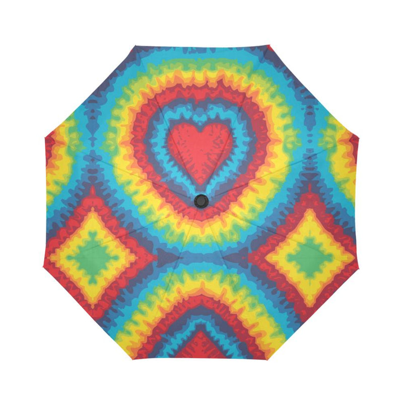 Tie Dye Heart shape Automatic Foldable Umbrella