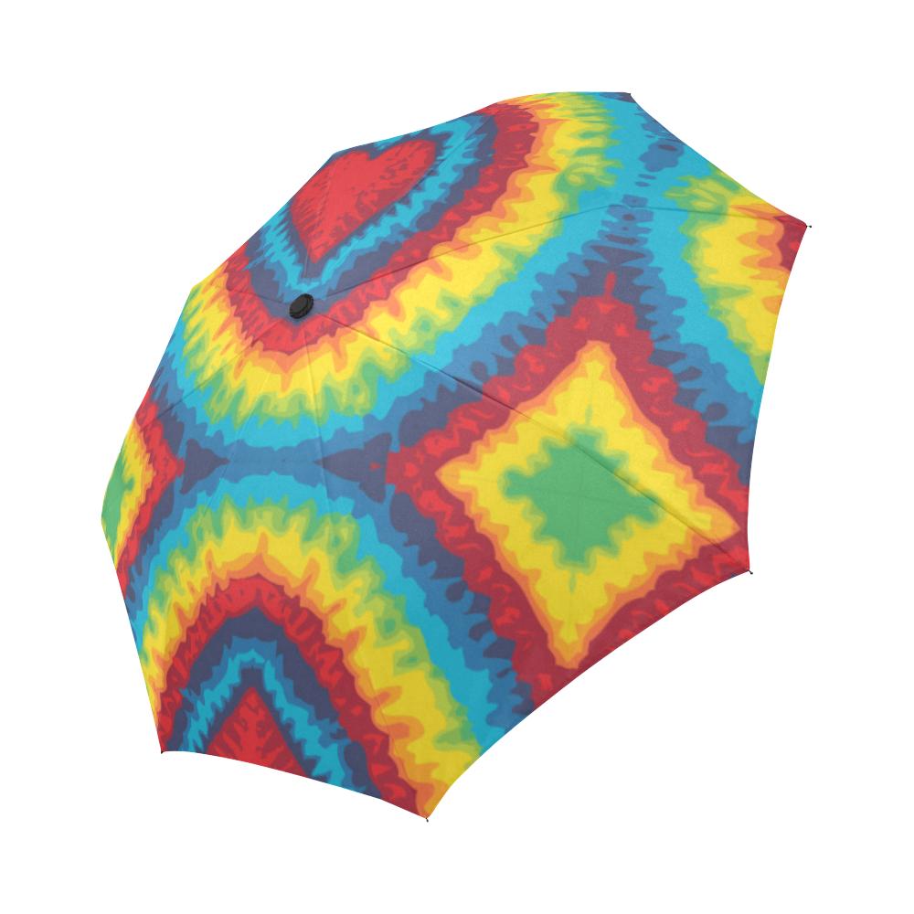 Tie Dye Heart shape Automatic Foldable Umbrella