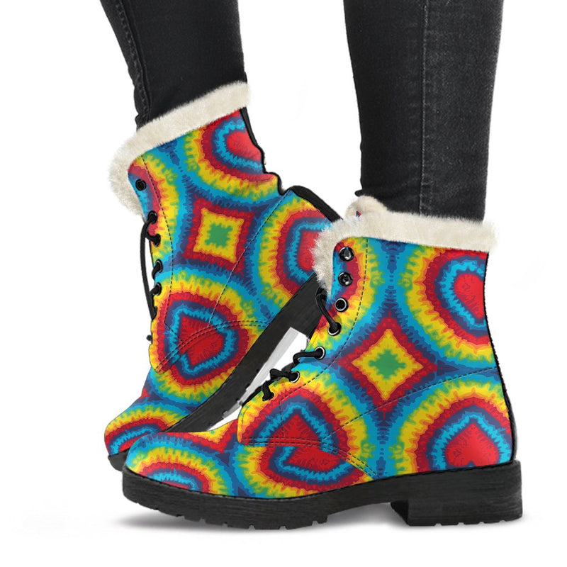 Tie Dye Heart shape Faux Fur Leather Boots