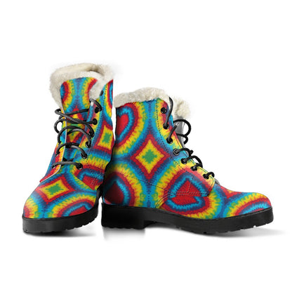 Tie Dye Heart shape Faux Fur Leather Boots