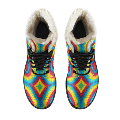 Tie Dye Heart shape Faux Fur Leather Boots