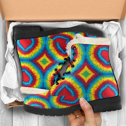 Tie Dye Heart shape Faux Fur Leather Boots