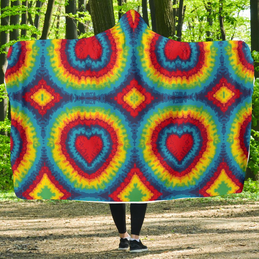 Tie Dye Heart shape Hooded Blanket-JORJUNE.COM