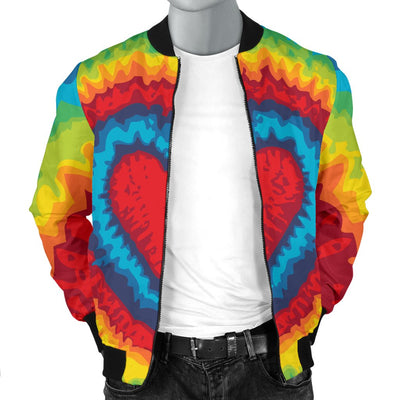 Tie Dye Heart Shape Men Casual Bomber Jacket