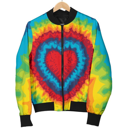 Tie Dye Heart Shape Men Casual Bomber Jacket