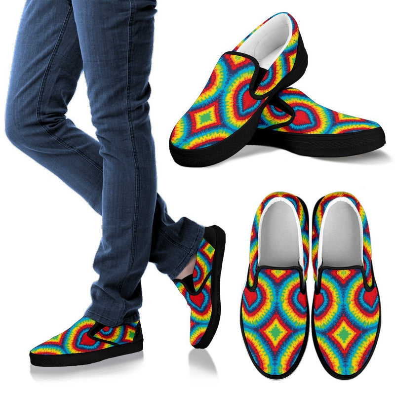 Tie Dye Heart Shape Men Slip On Shoes