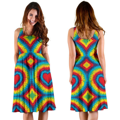 Tie Dye Heart Shape Sleeveless Mini Dress