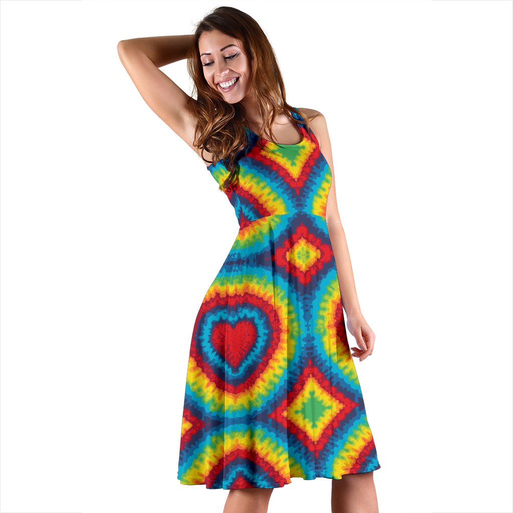 Tie Dye Heart Shape Sleeveless Mini Dress