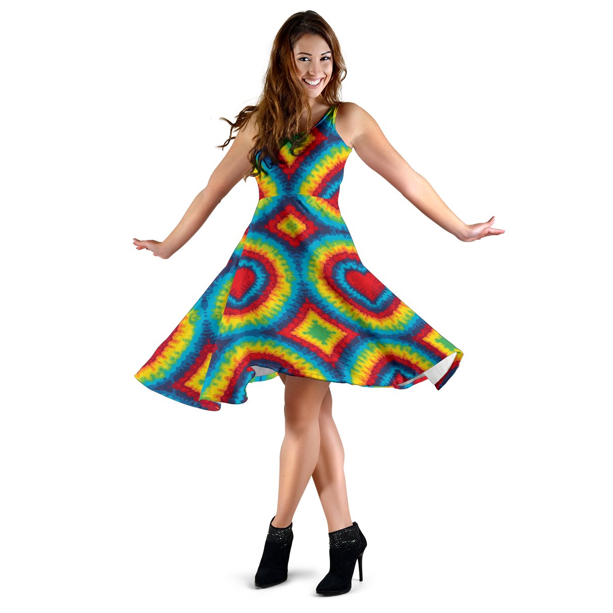 Tie Dye Heart Shape Sleeveless Mini Dress