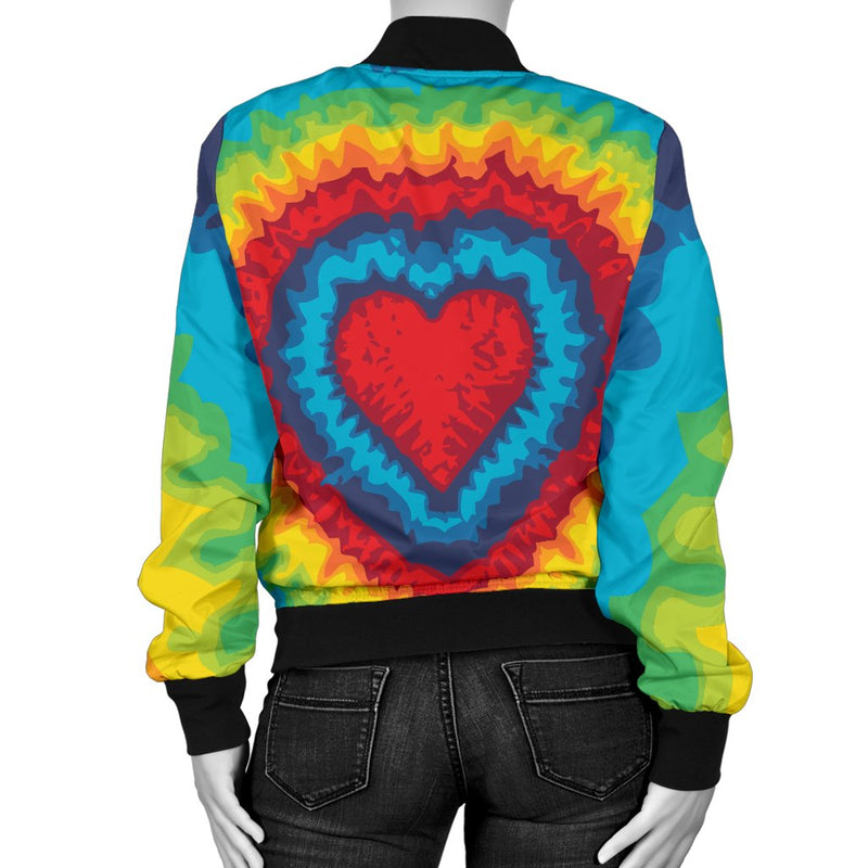 Tie Dye Heart Shape Women Casual Bomber Jacket