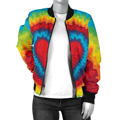 Tie Dye Heart Shape Women Casual Bomber Jacket