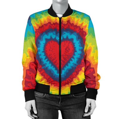 Tie Dye Heart Shape Women Casual Bomber Jacket