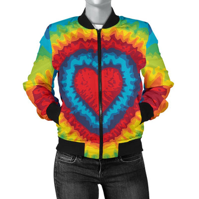 Tie Dye Heart Shape Women Casual Bomber Jacket