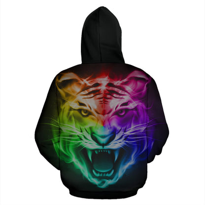 Tiger Head Colorful All Over Zip Up Hoodie
