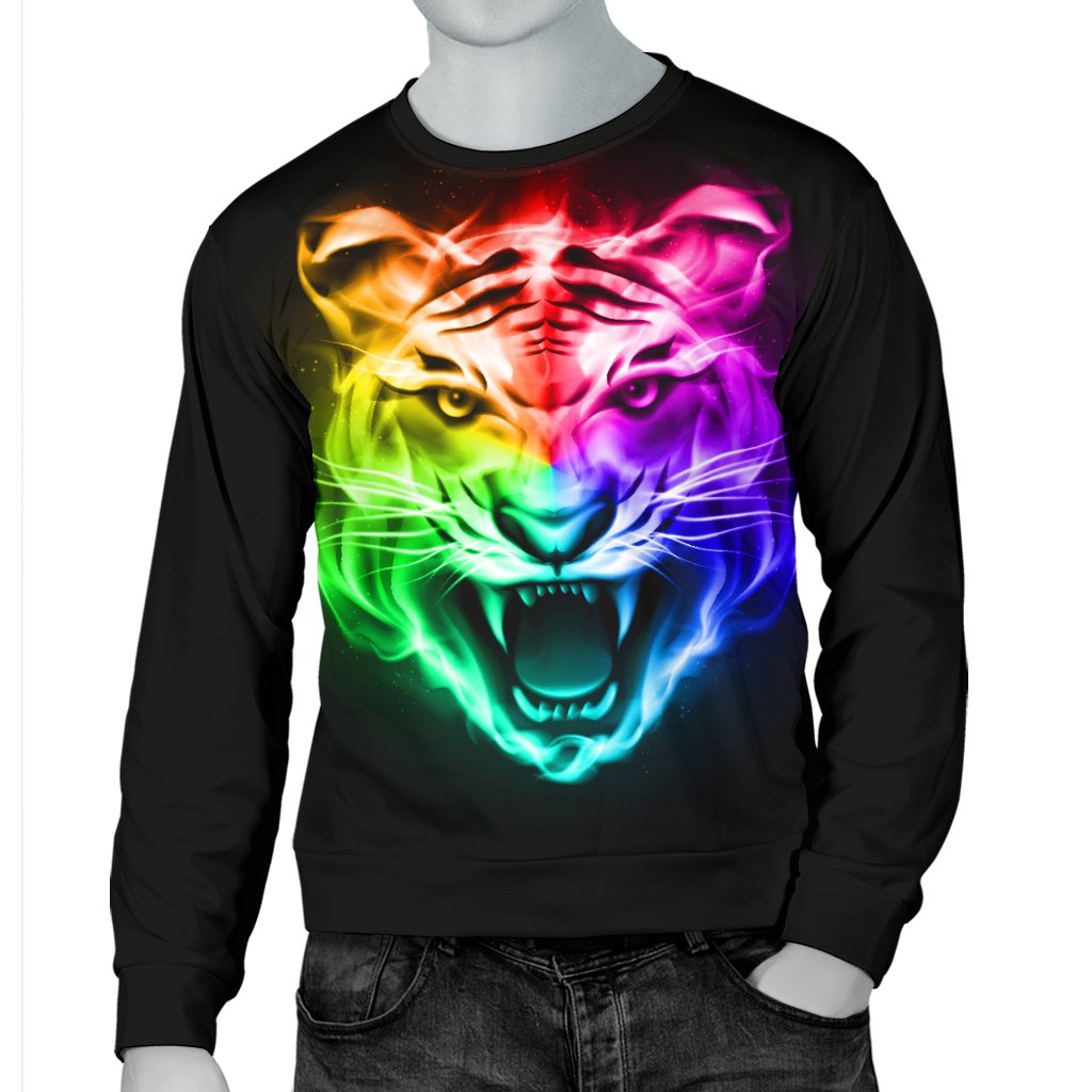 Tiger Head Colorful Men Crewneck Sweatshirt