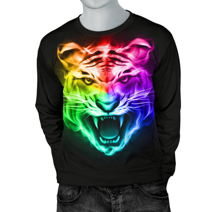 Tiger Head Colorful Men Crewneck Sweatshirt