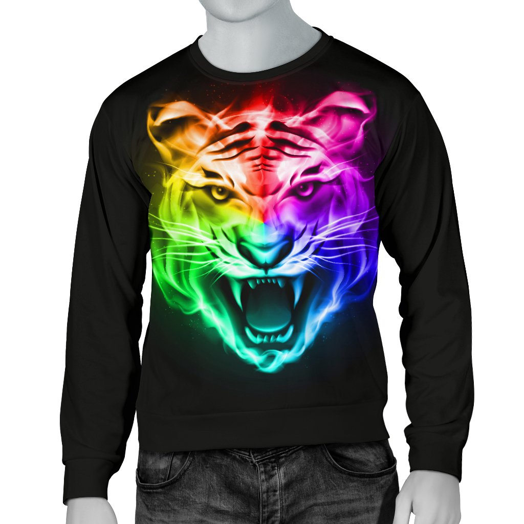 Tiger Head Colorful Men Crewneck Sweatshirt