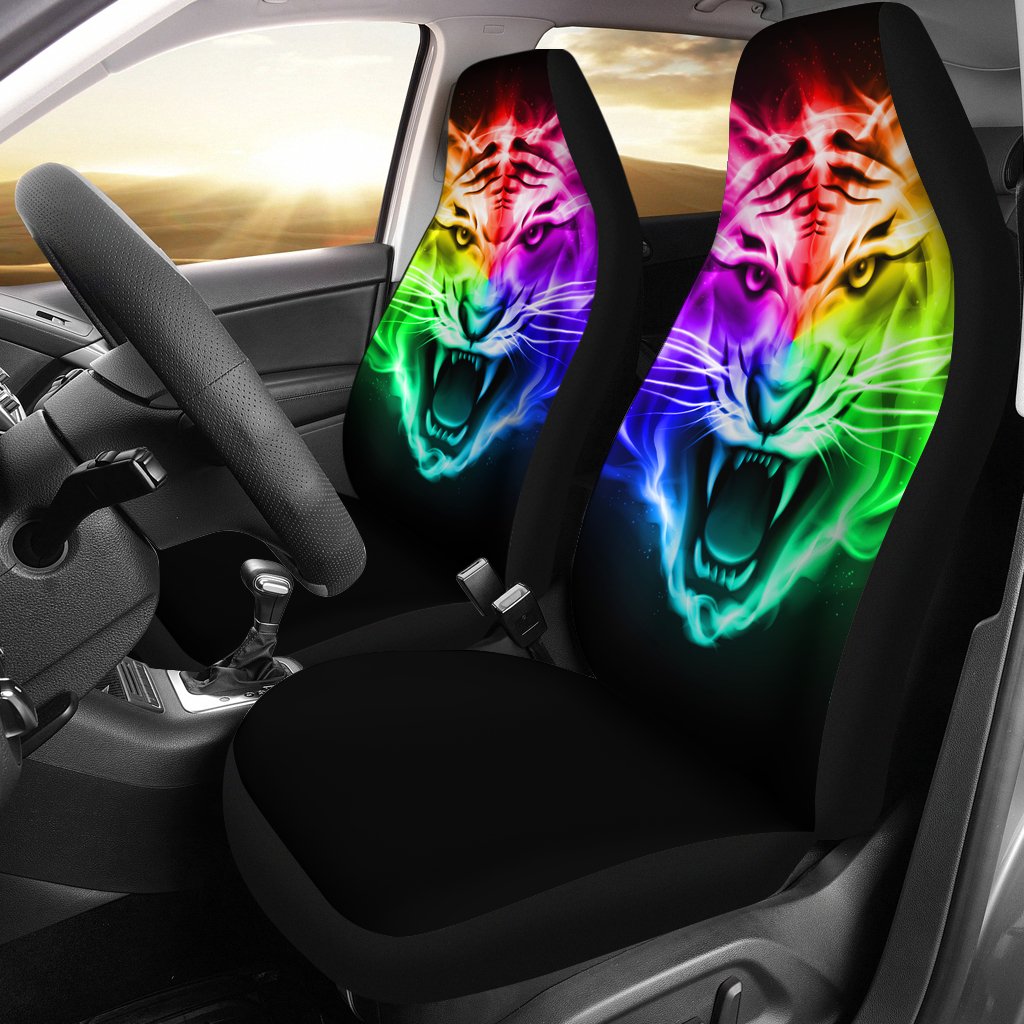 Tiger Head Colorful Universal Fit Car Seat Covers