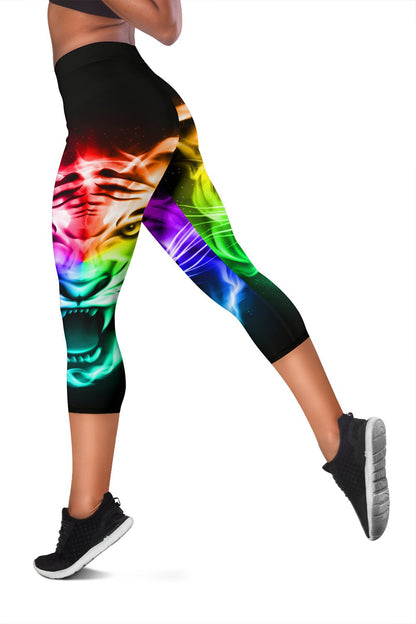 Tiger Head Colorful Women Capris