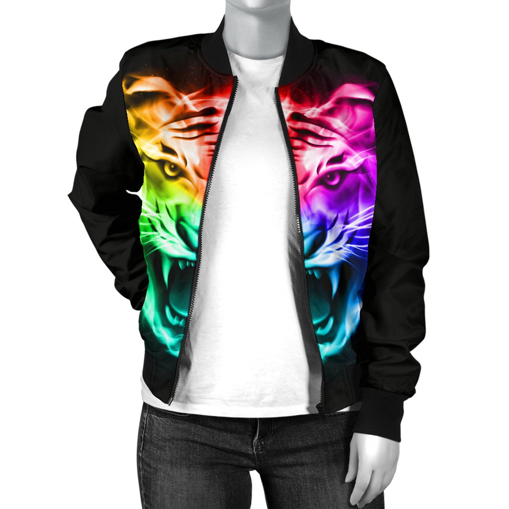 Tiger Head Colorful Women Casual Bomber Jacket
