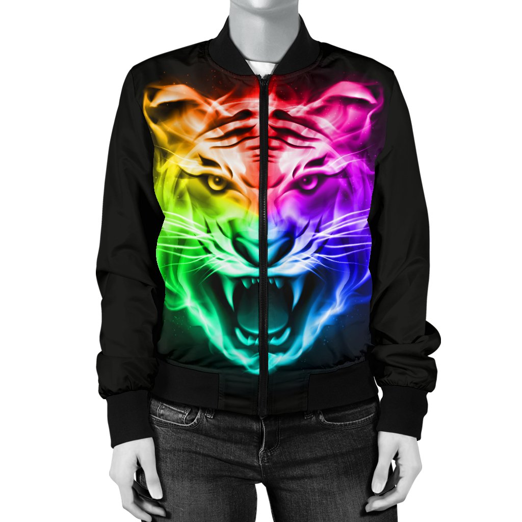 Tiger Head Colorful Women Casual Bomber Jacket