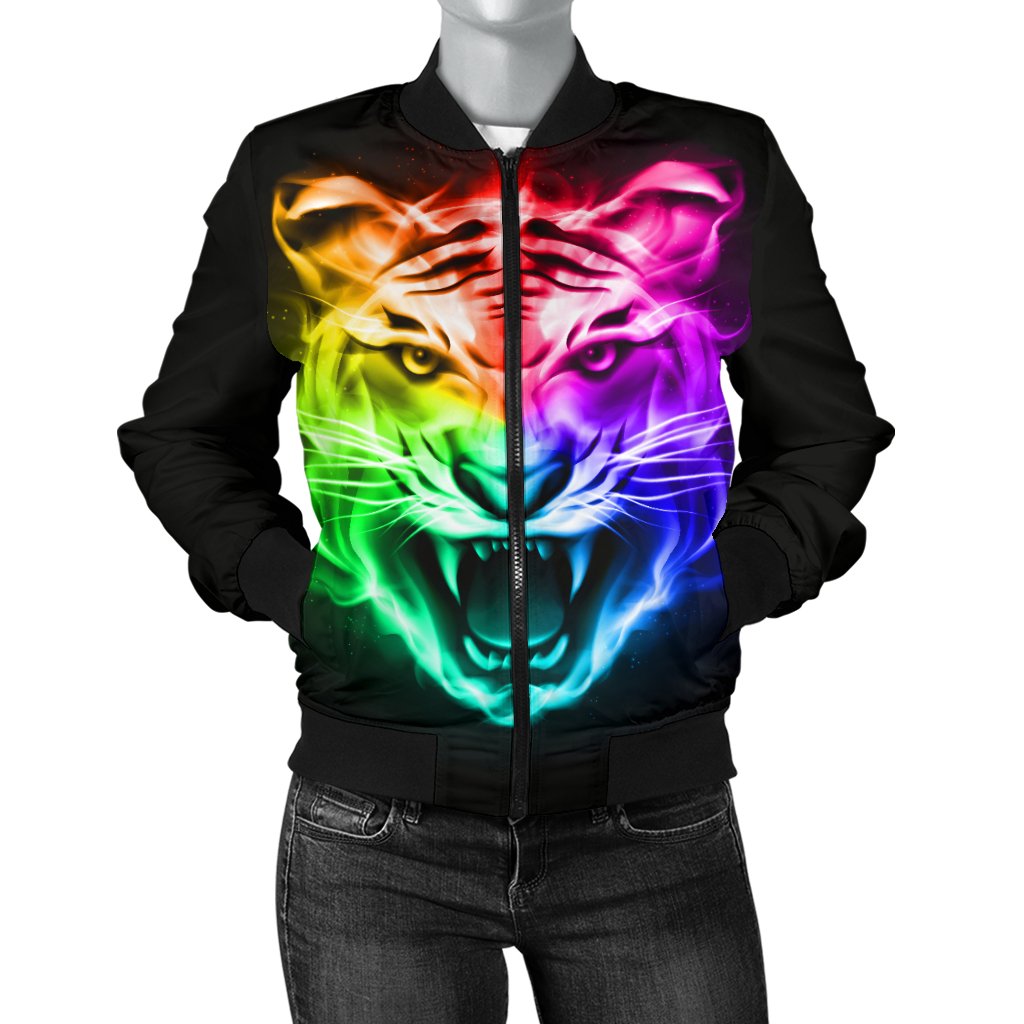 Tiger Head Colorful Women Casual Bomber Jacket