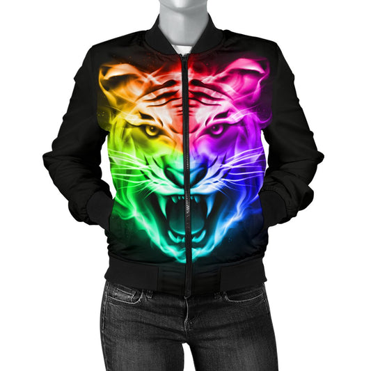 Tiger Head Colorful Women Casual Bomber Jacket