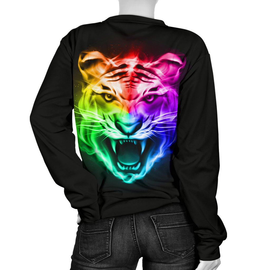 Tiger Head Colorful Women Crewneck Sweatshirt