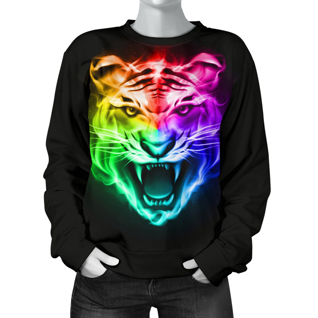 Tiger Head Colorful Women Crewneck Sweatshirt