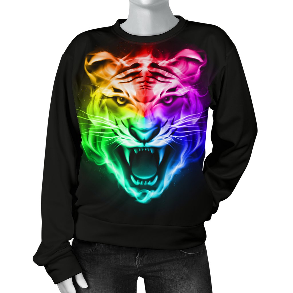 Tiger Head Colorful Women Crewneck Sweatshirt
