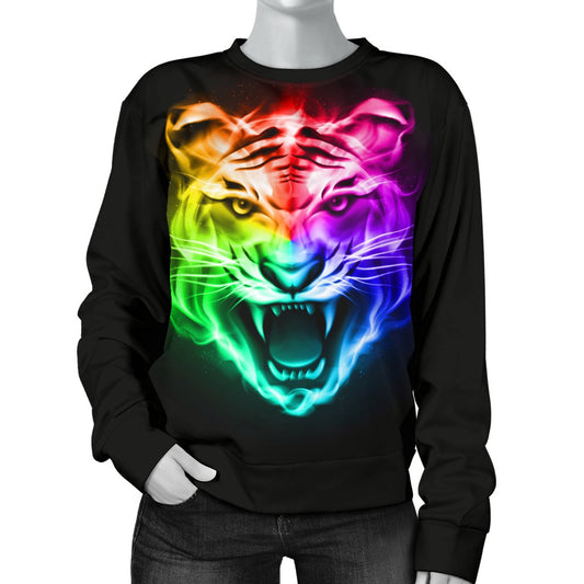 Tiger Head Colorful Women Crewneck Sweatshirt