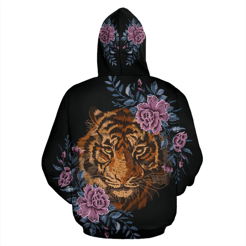 Tiger Head Floral All Over Print Hoodie