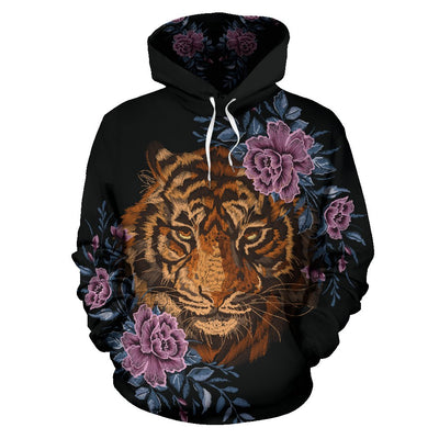 Tiger Head Floral All Over Print Hoodie