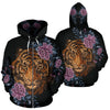 Tiger Head Floral All Over Zip Up Hoodie