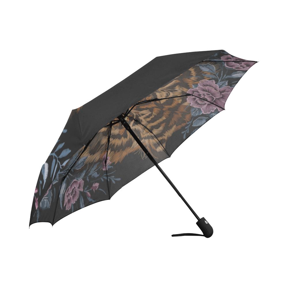 Tiger Head Floral Automatic Foldable Umbrella