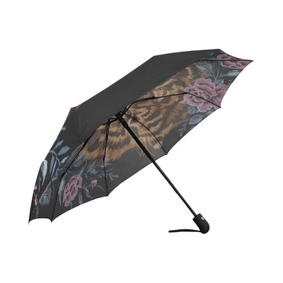 Tiger Head Floral Automatic Foldable Umbrella