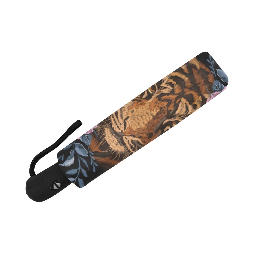 Tiger Head Floral Automatic Foldable Umbrella