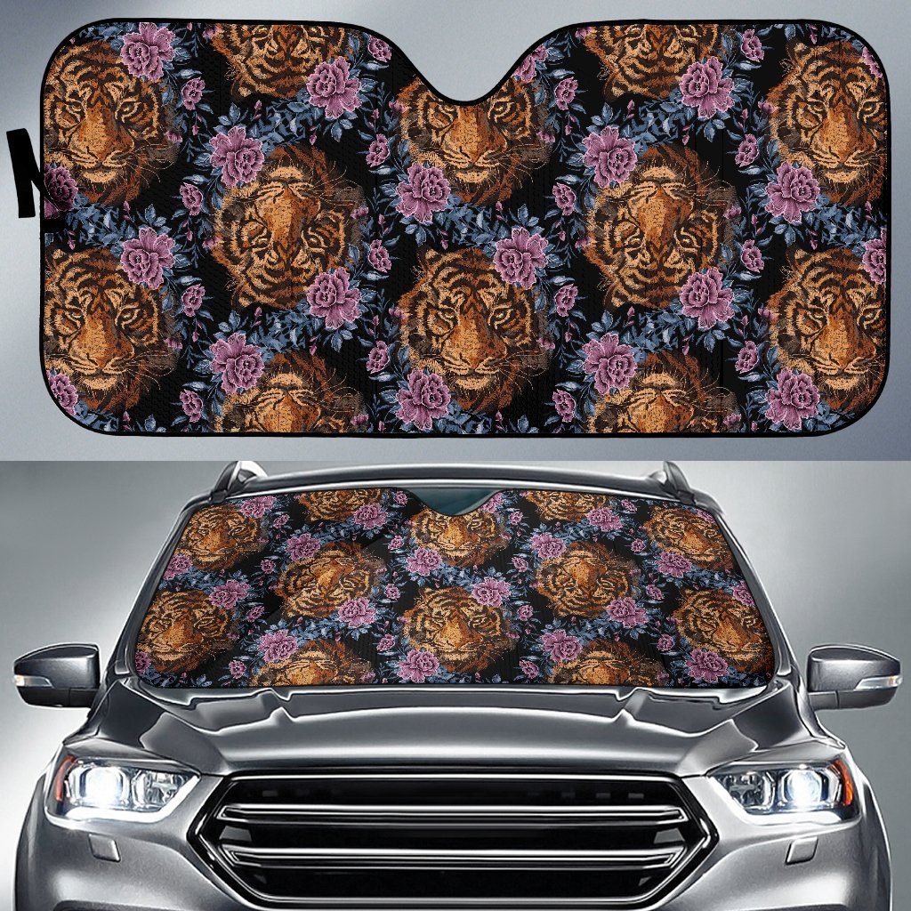 Tiger Head Floral Car Sun Shade-JorJune