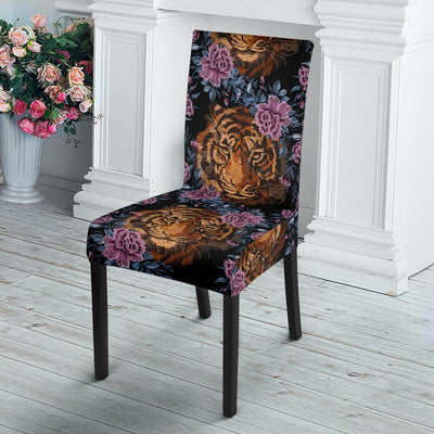 Tiger Head Floral Dining Chair Slipcover-JORJUNE.COM