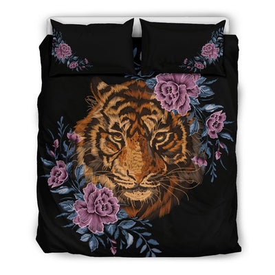 Tiger Head Floral Duvet Cover Bedding Set