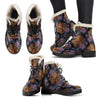 Tiger Head Floral Faux Fur Leather Boots