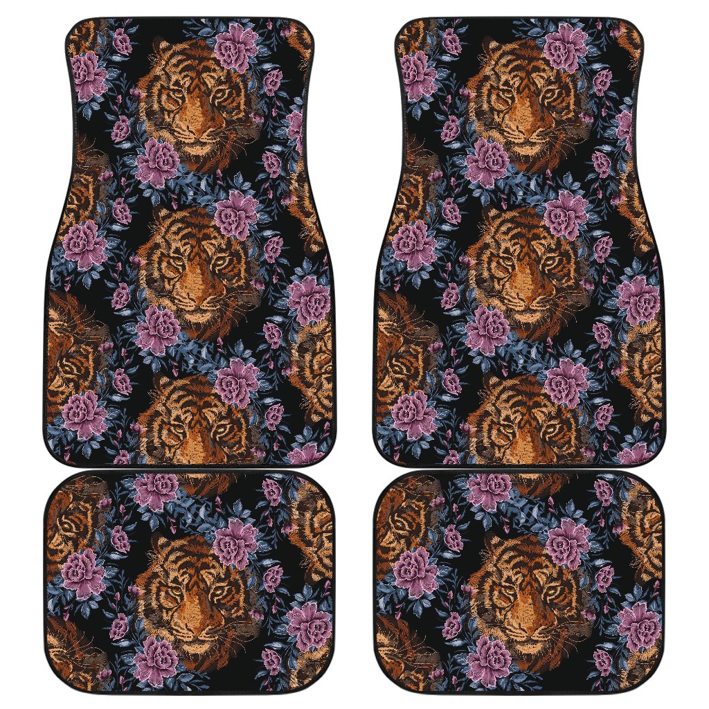 Tiger Head Floral Front and Back Car Floor Mats