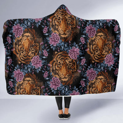 Tiger Head Floral Hooded Blanket-JORJUNE.COM